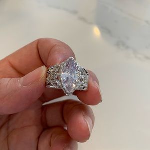 Sterling Silver 925 Cubic Zirconia Marquise cocktail ring, sz 9